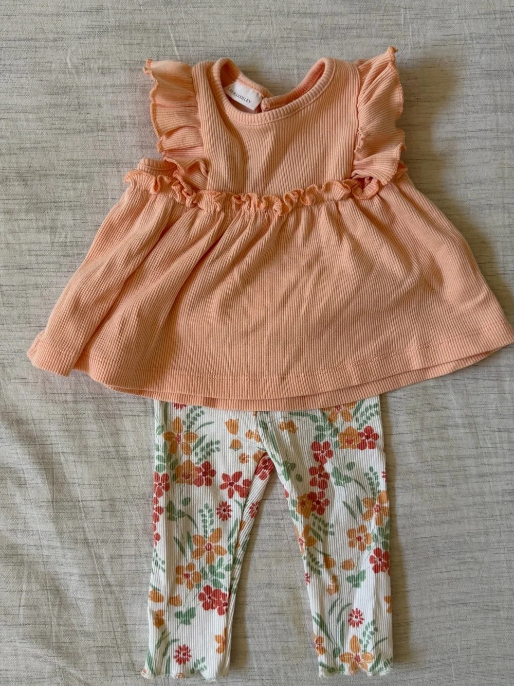 Laura Ashley Peach Ribbed Top & Floral Leggings Set
